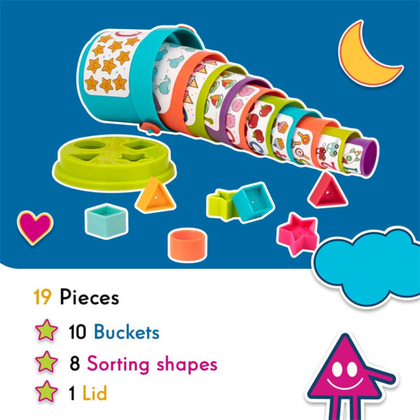 Battat - Sort & Stack - Educational Stacking Cups with Numbers and Shapes for Toddlers 19 pieces