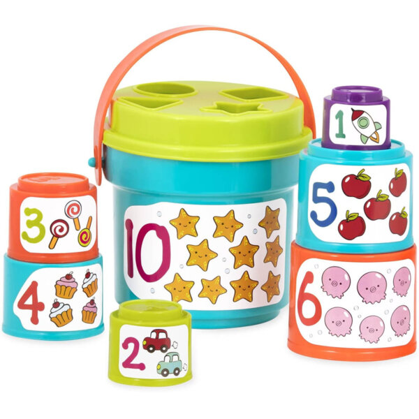Battat - Sort & Stack Educational Stacking Cups with Numbers and Shapes for Toddlers