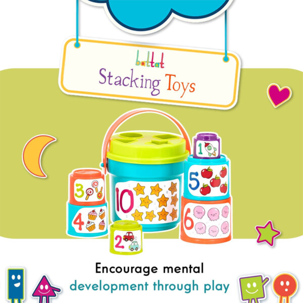 Battat - Sort & Stack - Educational Stacking Cups with Numbers and Shapes for Toddlers