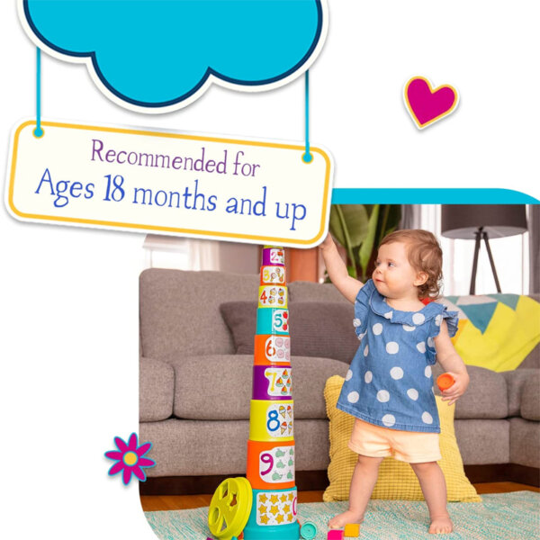 Battat - Sort & Stack - Educational Stacking Cups with Numbers and Shapes for Toddlers Recommended for ages 18 months and up