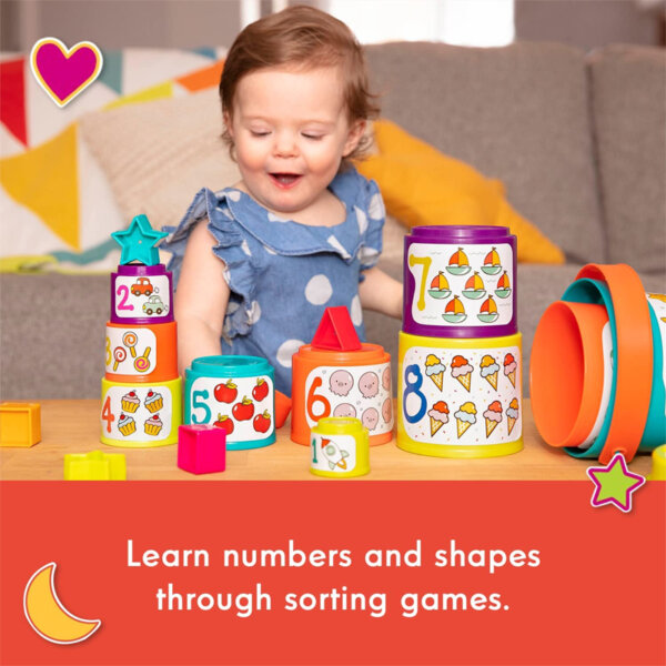 Battat - Sort & Stack - Educational Stacking Cups with Numbers and Shapes for Toddlers Through sorting games
