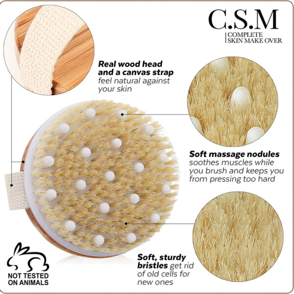 CSM Body Brush For Beautiful Skin - Solid Wood Frame & Boar Hair Exfoliating Brush