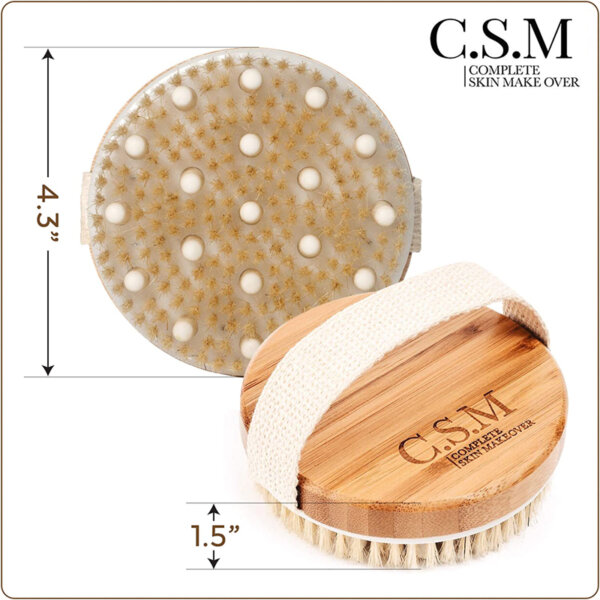 CSM Body Brush For Beautiful Skin - Solid Wood Frame & Boar Hair Exfoliating Brush Size