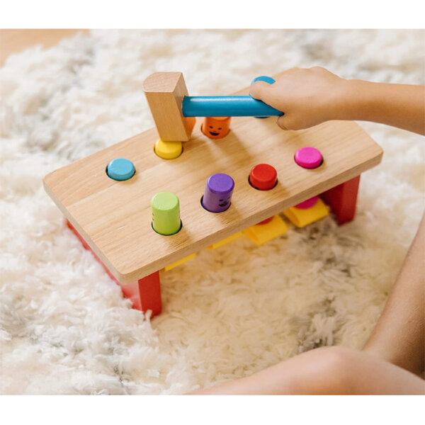 Melissa & Doug Deluxe Pounding Bench Wooden Toy With Mallet Classic Wooden Toddler Toys