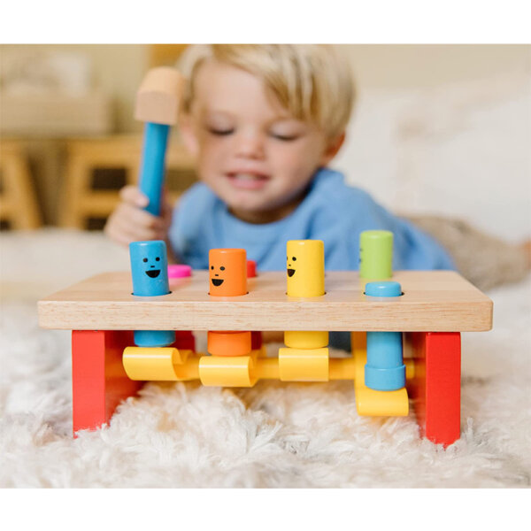 Melissa & Doug Deluxe Pounding Bench Wooden Toy With Mallet Classic Wooden Toddler Toys 8 pegs