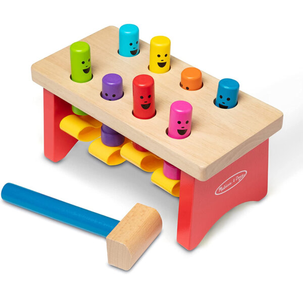 Melissa & Doug Deluxe Pounding Bench Wooden Toy With Mallet Classic Wooden Toddler Toys For Ages 2+