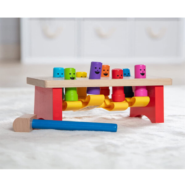 Melissa & Doug Deluxe Pounding Bench Wooden Toy With Mallet Classic Wooden Toddler Toys For Ages 2+ 8 pegs