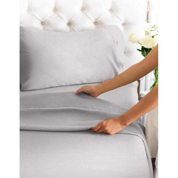 Queen Size Sheet Set - 4 Piece Set - Light Grey Bed Sheet