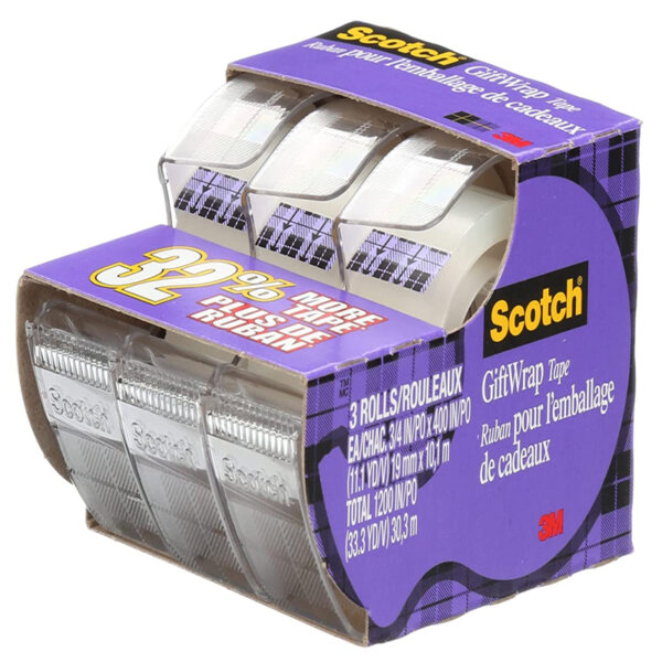 Scotch Tape Gift Wrap Tape, 3 Rolls in Dispensers