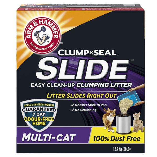 Arm & Hammer Clump & Seal Slide Clay Cat Litter, 12.7kg, Odour Control, Dust Free, Clumping Litter