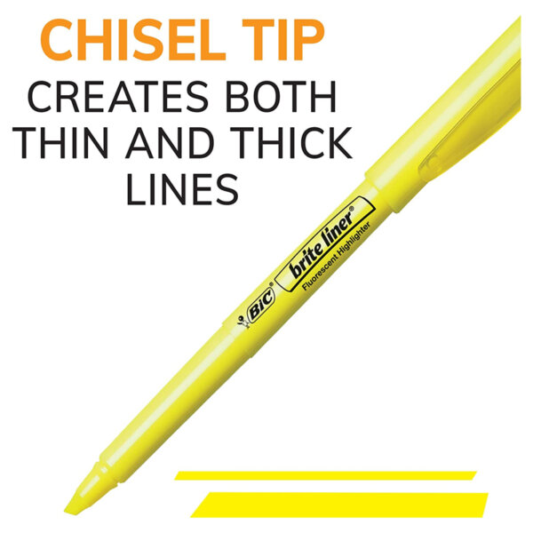 BIC Brite Liner Highlighter, Chisel Tip For Broad Highlighting & Fine Underlining, Assorted Colours, 5-Count