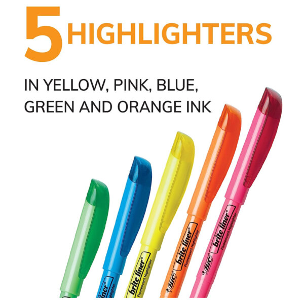 BIC Brite Liner Highlighter, Chisel Tip For Broad Highlighting & Fine Underlining Assorted Colours