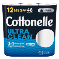 Cottonelle Ultra Clean Toilet Paper, Strong Toilet Tissue, 12 Mega Rolls (12 Mega Rolls = 48 Regular Rolls), 312 Sheets per Roll