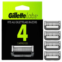 Gillette Mens Razor Blade Refills with Exfoliating Bar by GilletteLabs, Compatible Only with GilletteLabs Razors with Exfoliating Bar and Heated Razor, 4 Razor Blade Cartridges