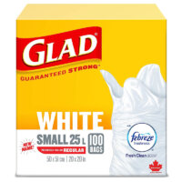 Glad White Garbage Bags – Small 25 Litres – Febreze Fresh Clean Scent, 100 Trash Bags, Made in Canada of Global Components