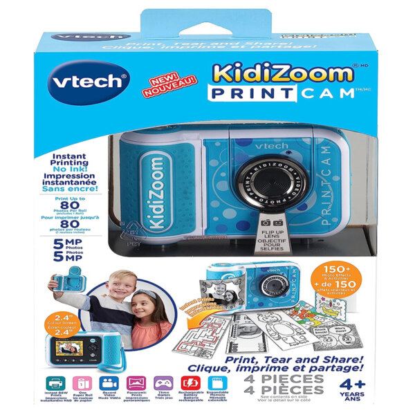 VTech KidiZoom PrintCam, High-Definition Digital Camera for Photos and Videos, Instant Prints Flip-Out Selfie Camera Kids Age 4 and up Blue