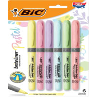 BIC Brite Liner Grip Highlighter, Chisel Tip (1.6 mm), Assorted Pastel Colours, For Broad Highlighting & Fine Underlining, 6-Count